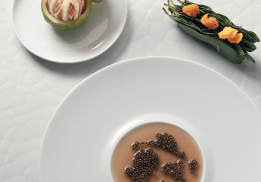 CEVICHE ET GELÉE DE ROUGET, CAVIAR ET LANGUE D’OURSIN