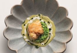 Lotte rôtie, petits pois, haddock