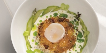 TARTARE DE SAINT-JACQUES, GELÉE AU SAKÉ, LAIT FUMÉ ET HUILE À L’ANETH