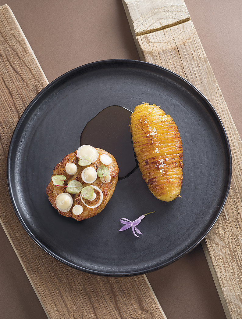 Ris de veau fermier, pomme de terre vendangeur et oignons doux