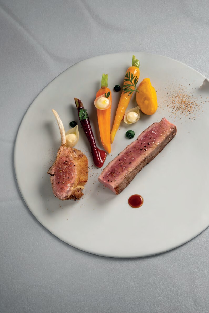 Selle d’agneau, pulpe de carottes &amp; condiment gingembre
